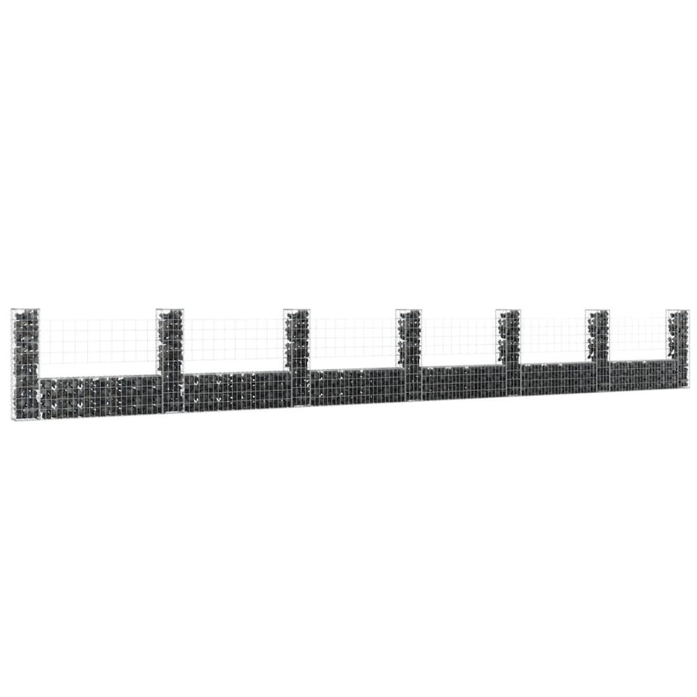 U-shape Gabion Basket with 7 Posts Iron 291.3"x7.9"x39.4". Picture 1