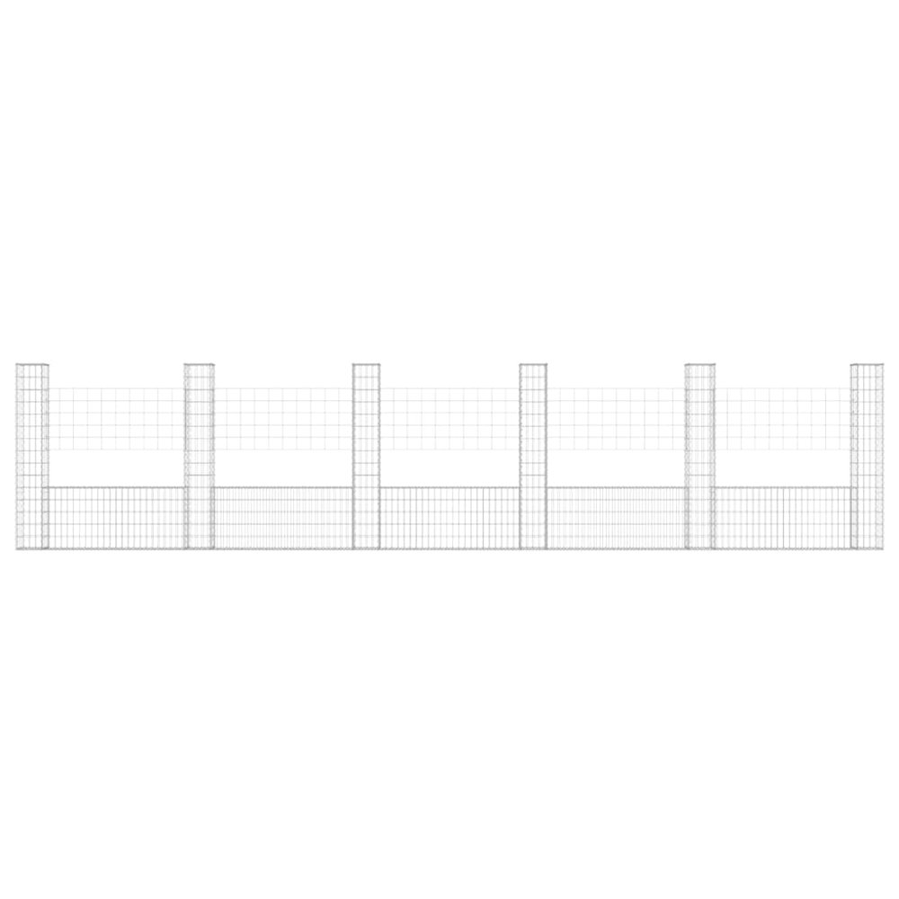 U-shape Gabion Basket with 6 Posts Iron 244.1"x7.9"x59.1". Picture 3