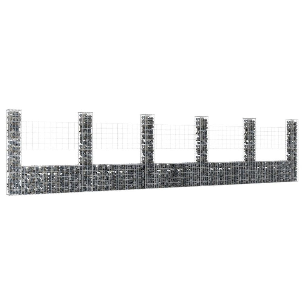 U-shape Gabion Basket with 6 Posts Iron 244.1"x7.9"x59.1". Picture 1