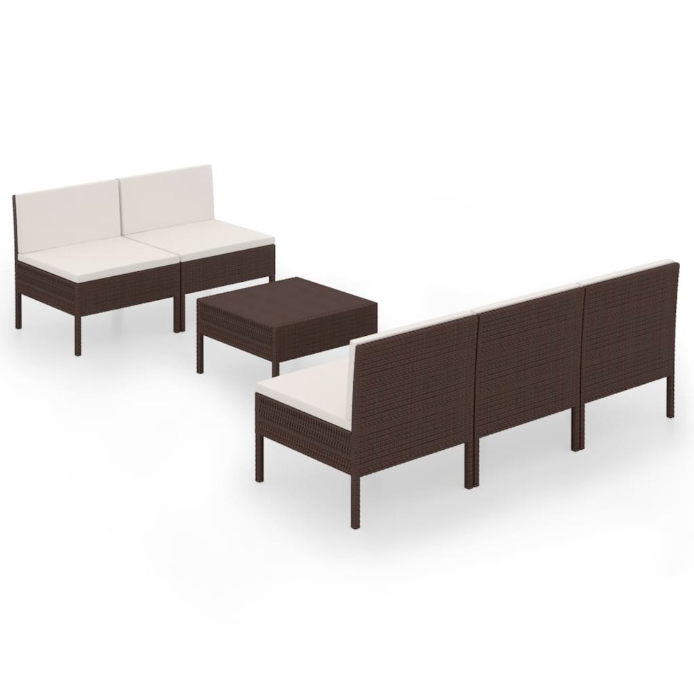 6 Piece Patio Lounge Set with Cushions Poly Rattan Brown. Picture 2
