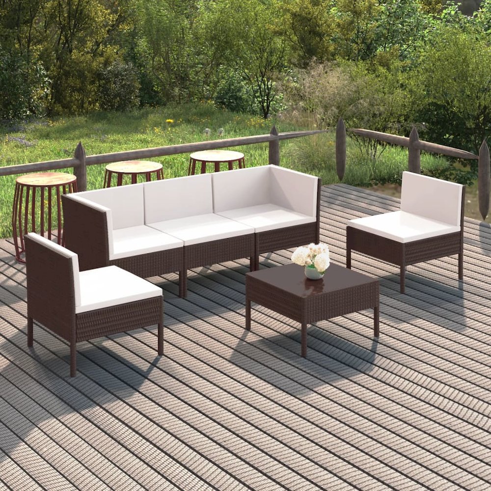 Garden Lounge Set Brown and Cream White. Picture 1