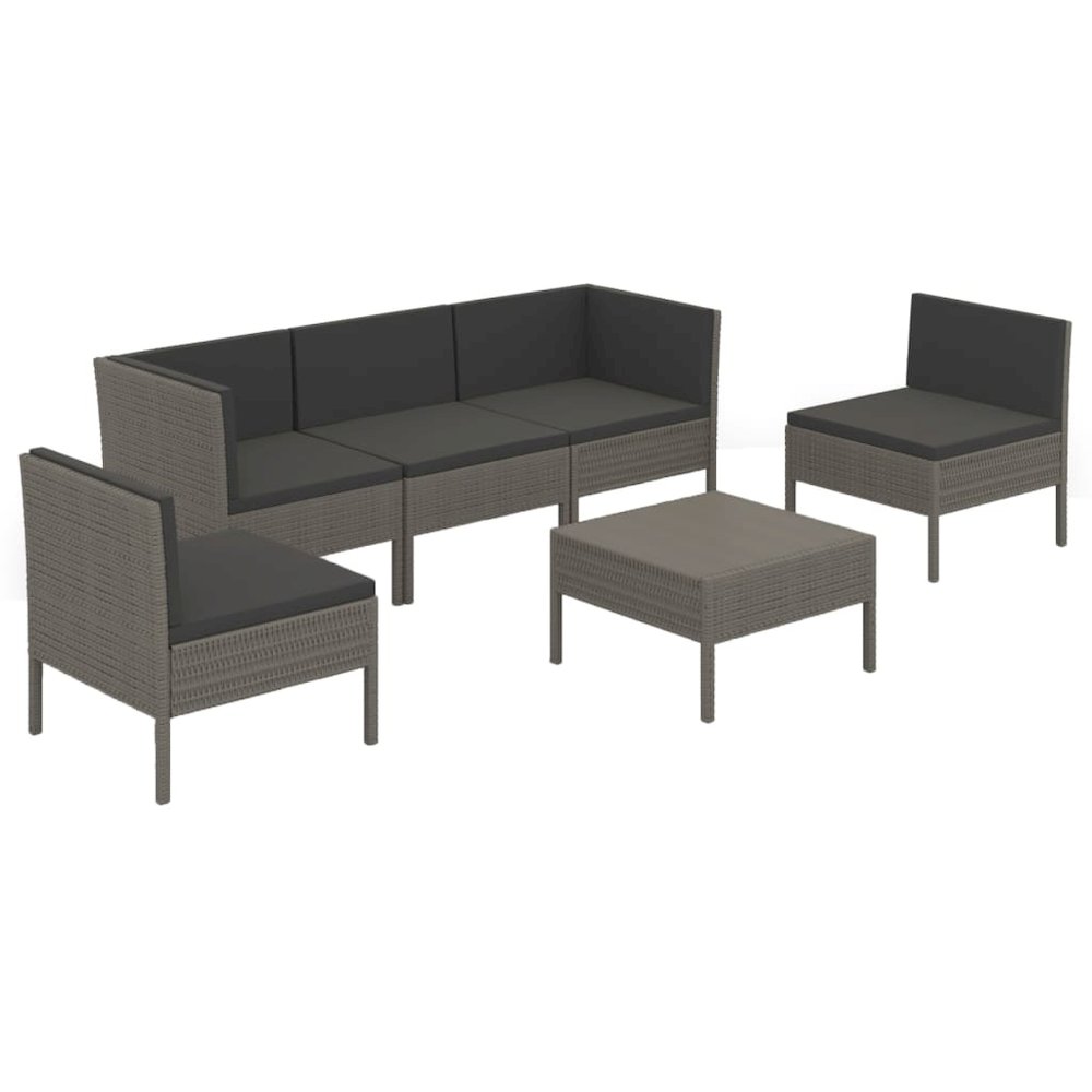Garden Lounge Set Grey PE rattan, powder-coated steel, polyester. Picture 2
