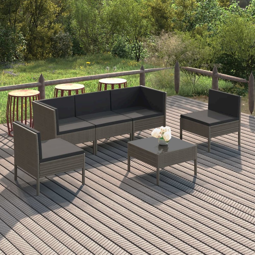 Garden Lounge Set Grey PE rattan, powder-coated steel, polyester. Picture 1