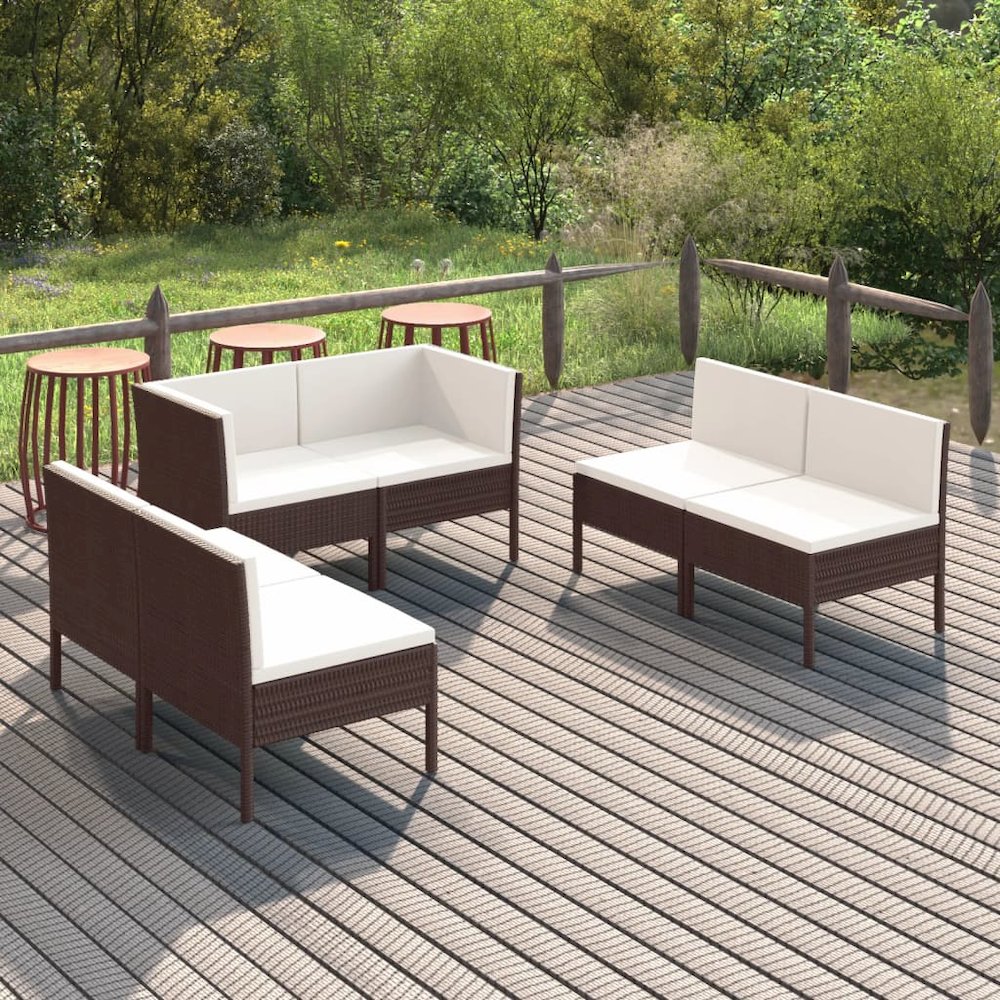 Garden Lounge Set Brown PE rattan, powder-coated steel, polyester. Picture 1