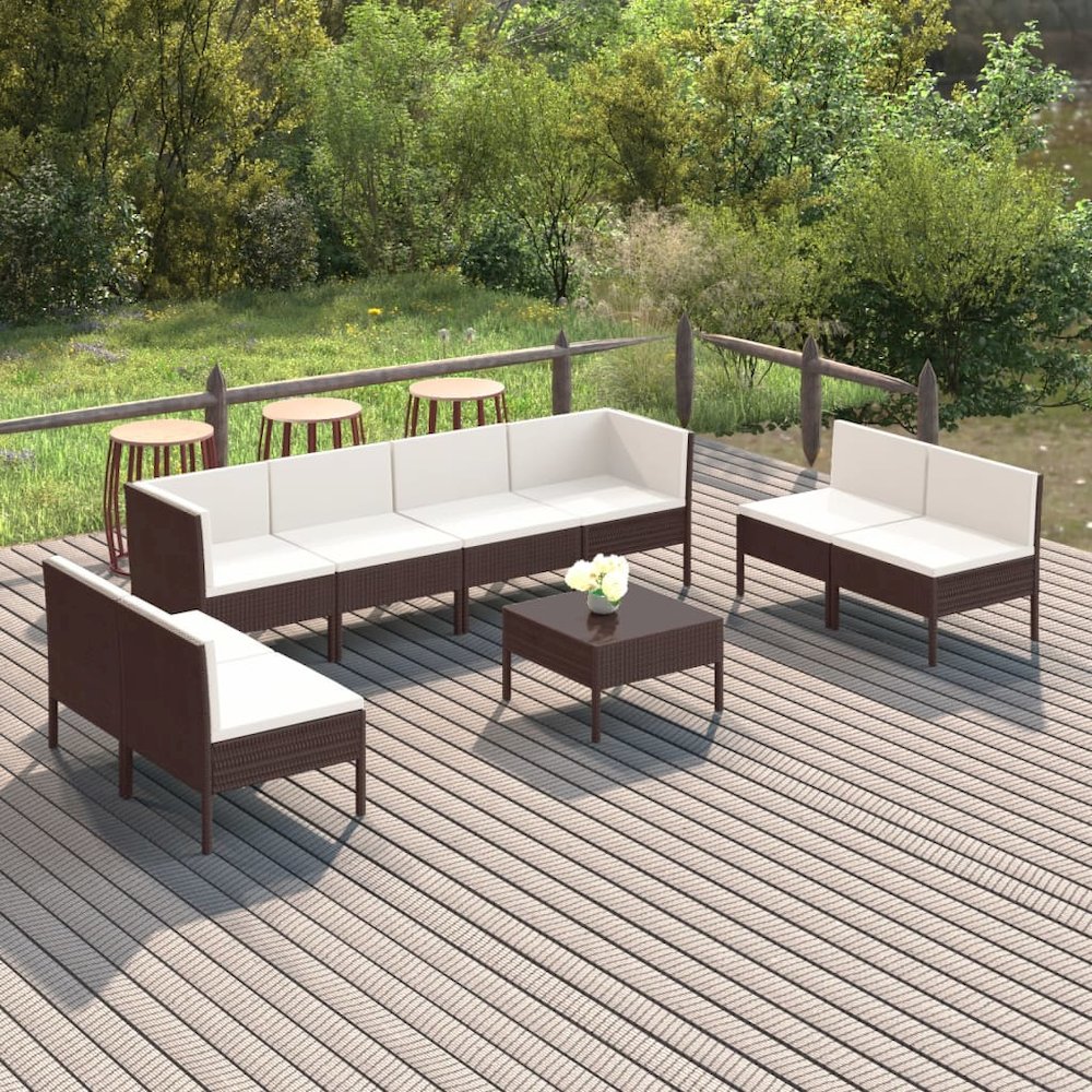 Garden Lounge Set Brown and Cream White. Picture 1