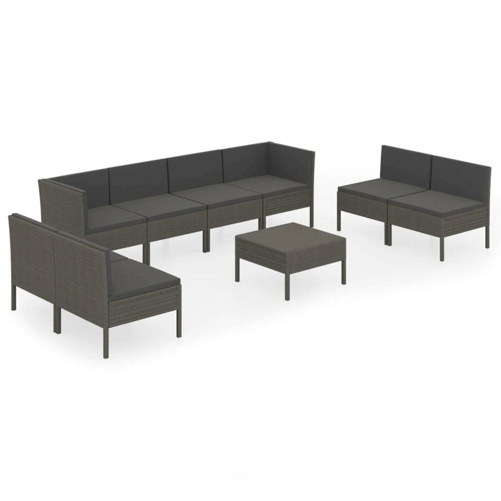 Garden Lounge Set Grey PE Rattan, Powder-Coated Steel, Polyester. Picture 2