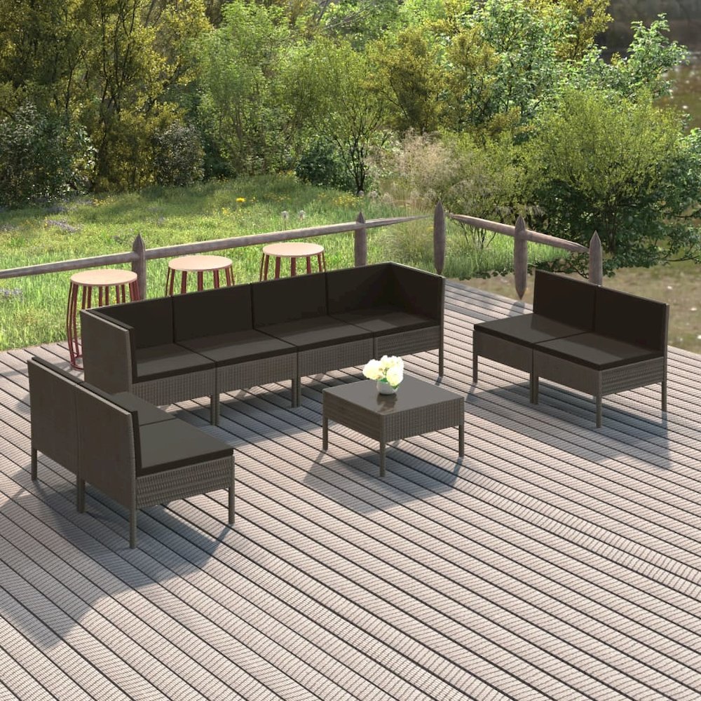Garden Lounge Set Grey PE Rattan, Powder-Coated Steel, Polyester. Picture 1