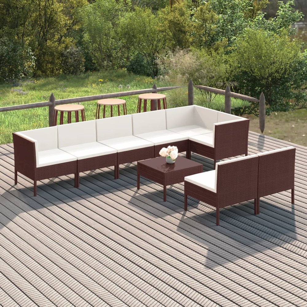 Garden Lounge Set Brown and Cream White. Picture 1
