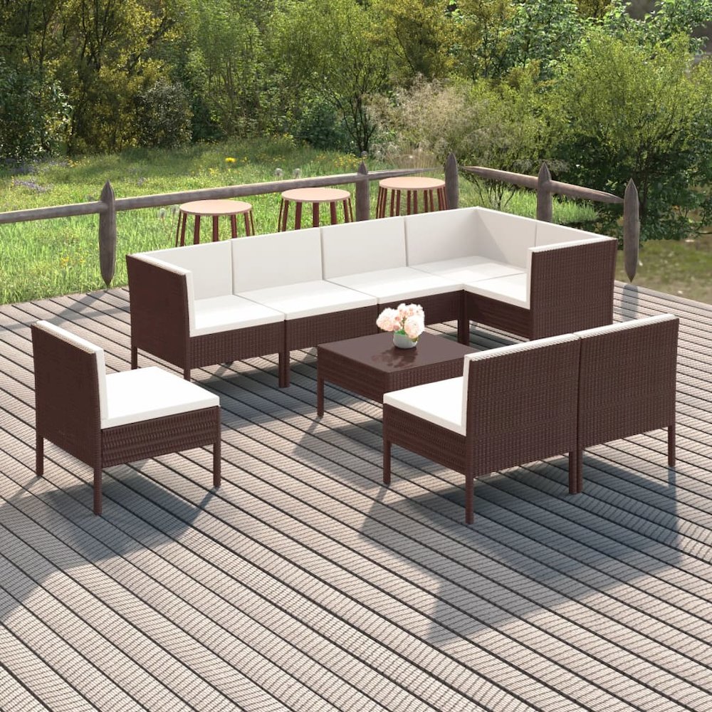 Garden Lounge Set Brown, Cream White. Picture 1