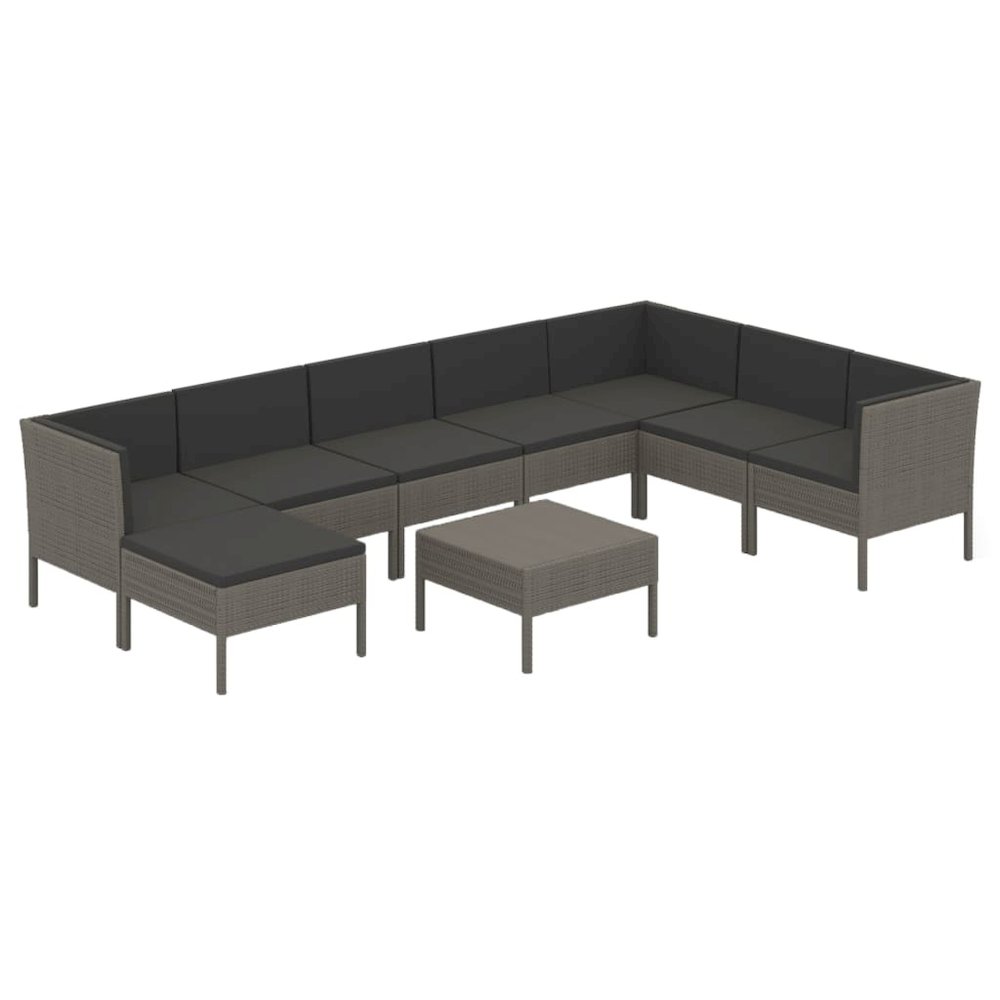 Garden Lounge Set Grey PE rattan, powder-coated steel, polyester. Picture 2