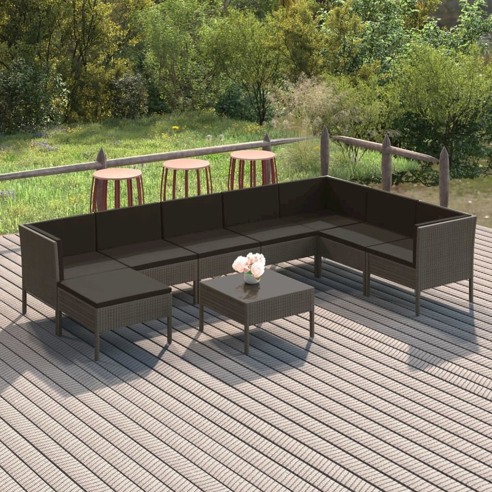 Garden Lounge Set Grey PE rattan, powder-coated steel, polyester. Picture 1