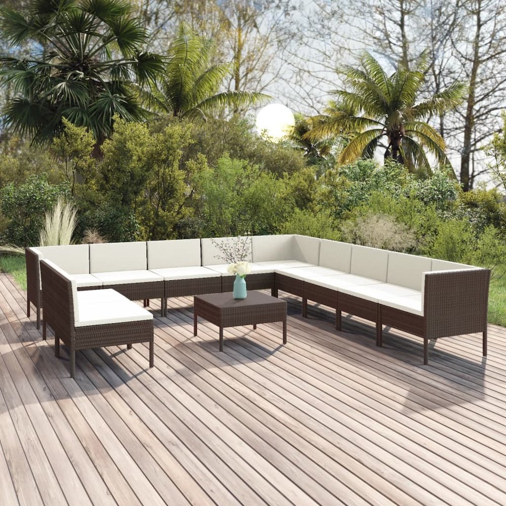 Garden Lounge Set Brown with Cream white cushions. Picture 1