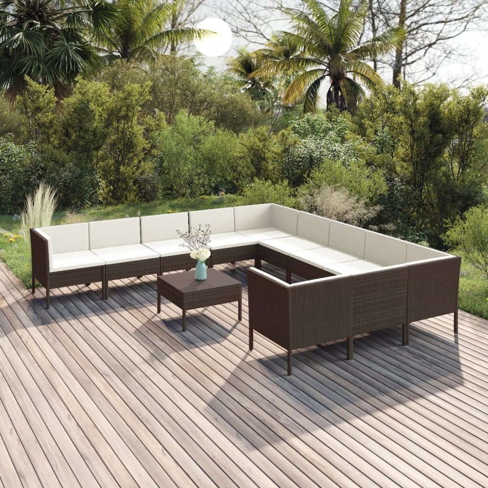Garden Lounge Set Brown PE rattan Large Modular. Picture 1