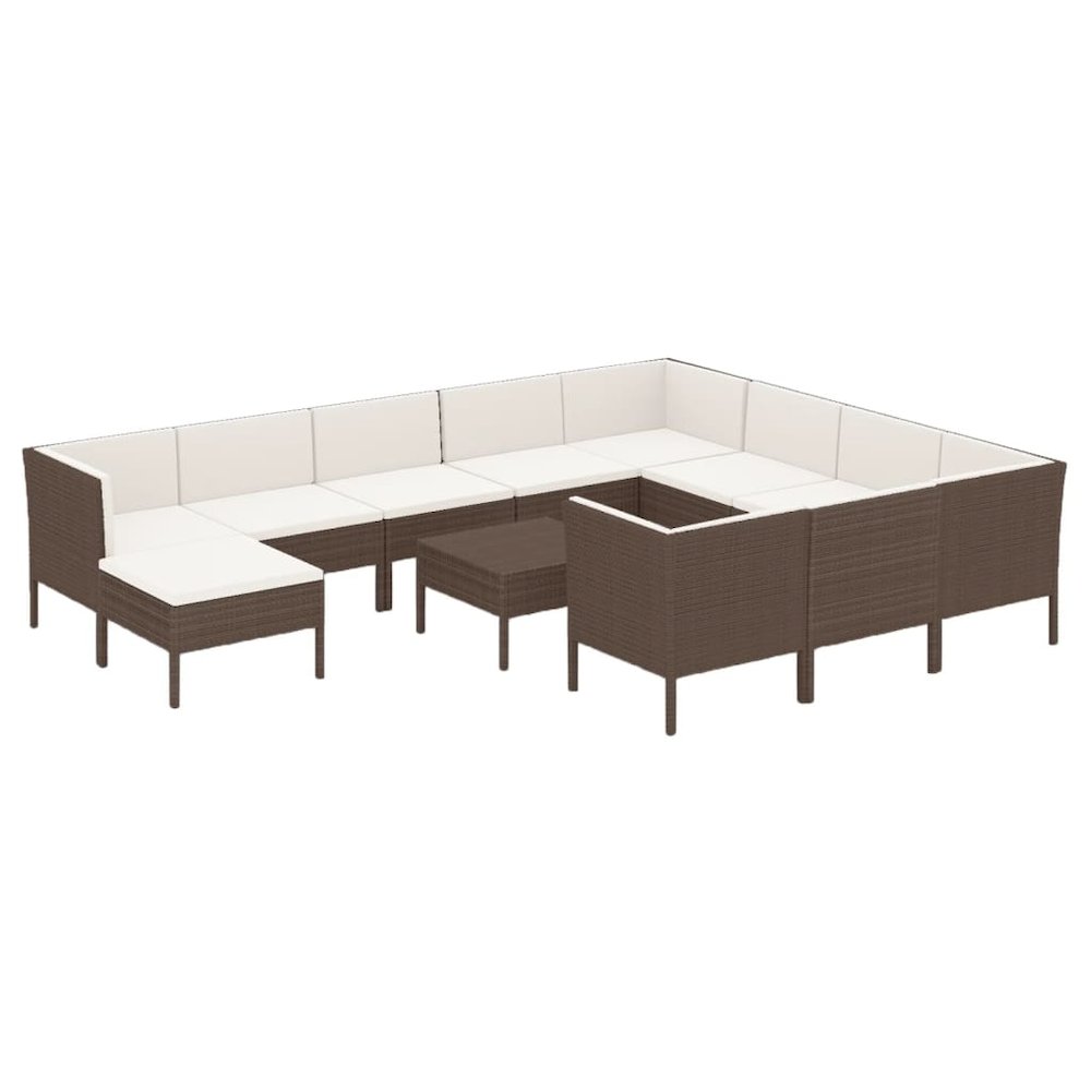 Garden Lounge Set Brown PE rattan, powder-coated steel, polyester. Picture 2