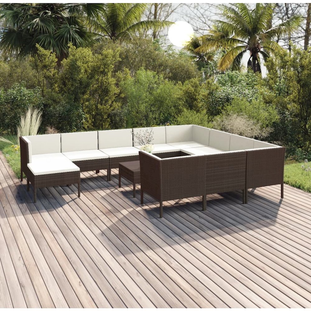Garden Lounge Set Brown PE rattan, powder-coated steel, polyester. Picture 1