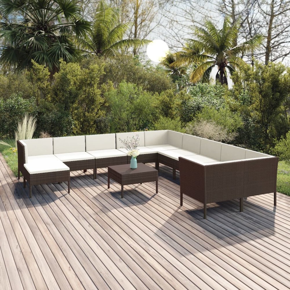 Garden Lounge Set Brown Poly Rattan 12 Piece Set Modular. Picture 1