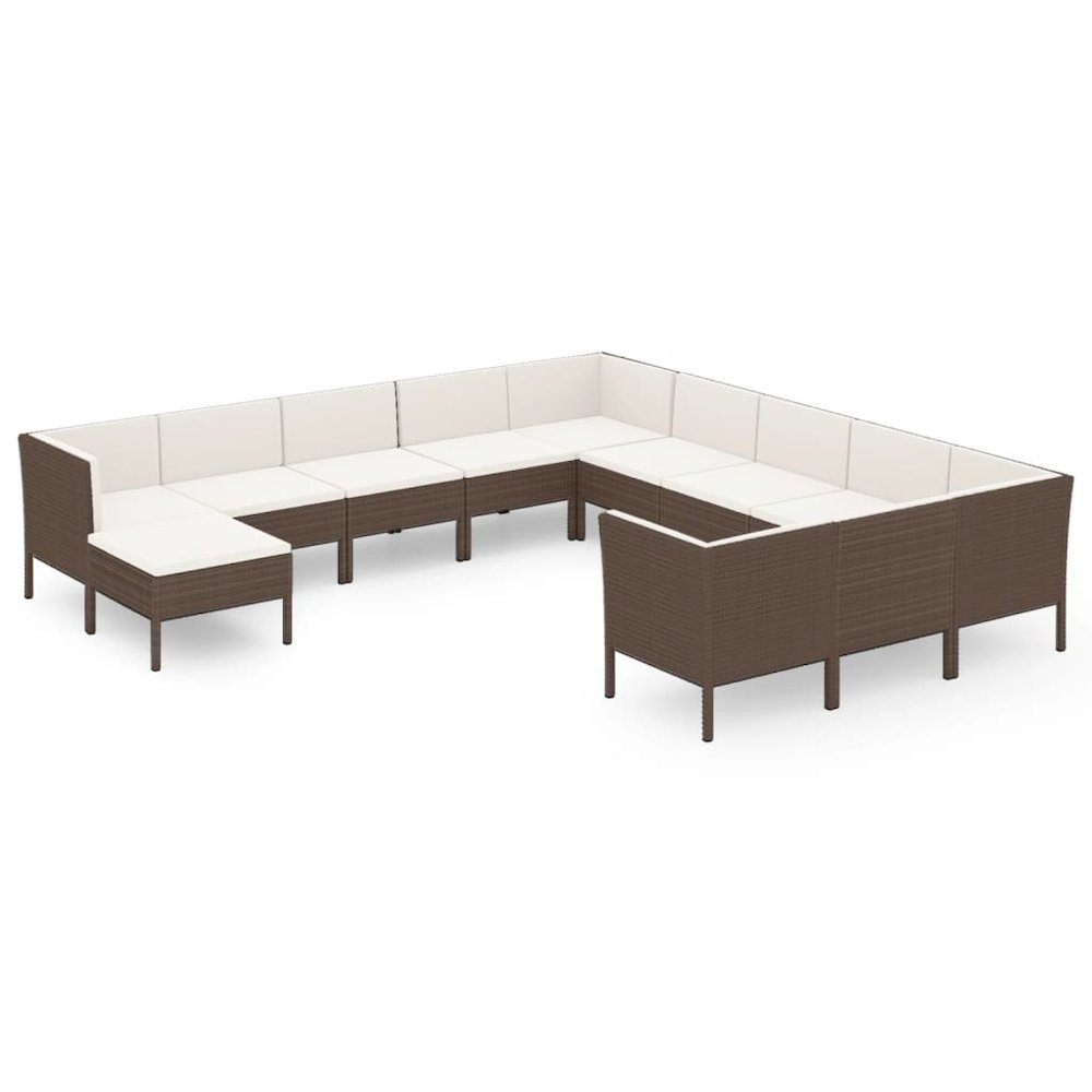 12 Piece Patio Lounge Set with Cushions Poly Rattan Brown. Picture 2