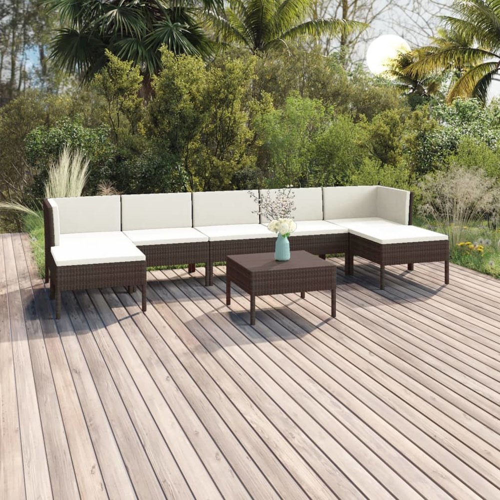 Garden Lounge Set Brown, Cream White. Picture 1
