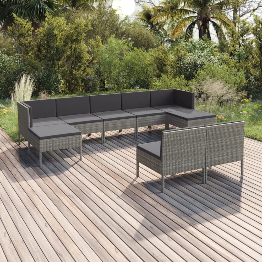 Garden Lounge Set Grey PE rattan 9 Piece Set Modular. Picture 1