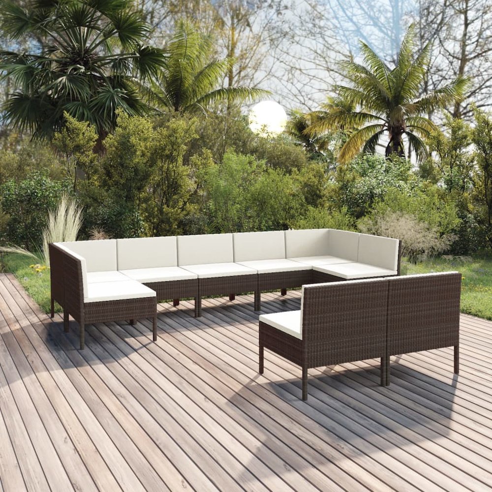 Garden Lounge Set Brown PE Rattan Large Modular. Picture 1