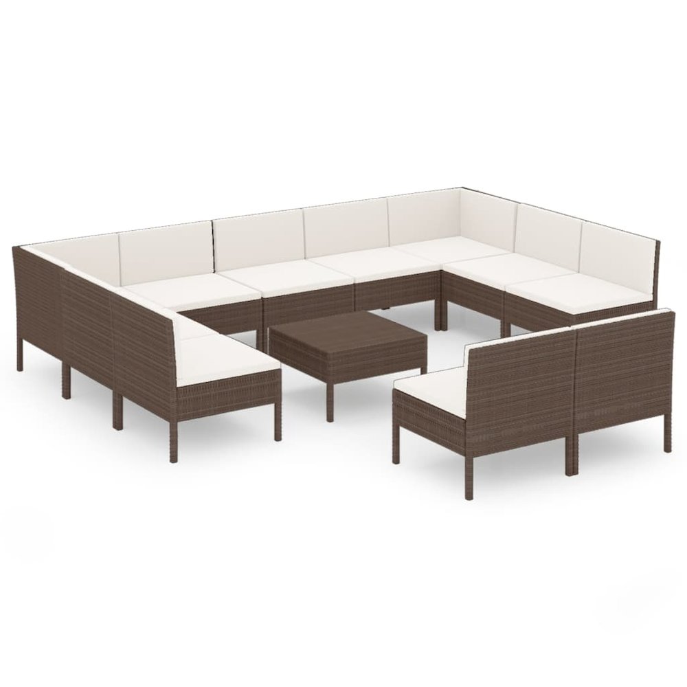Garden Lounge Set Brown, Cream White PE Rattan Large Modular. Picture 2