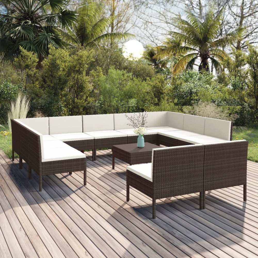Garden Lounge Set Brown, Cream White PE Rattan Large Modular. Picture 1
