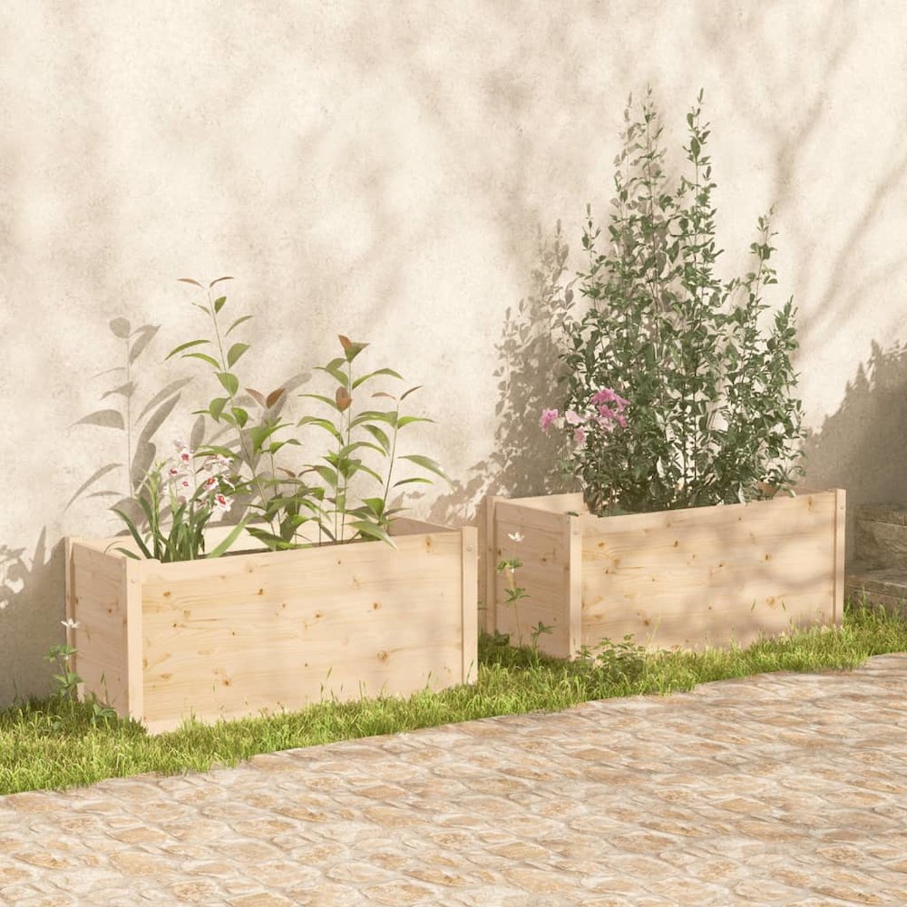 Garden Planter Set of 2 Brown Solid pinewood Medium Durable. Picture 1