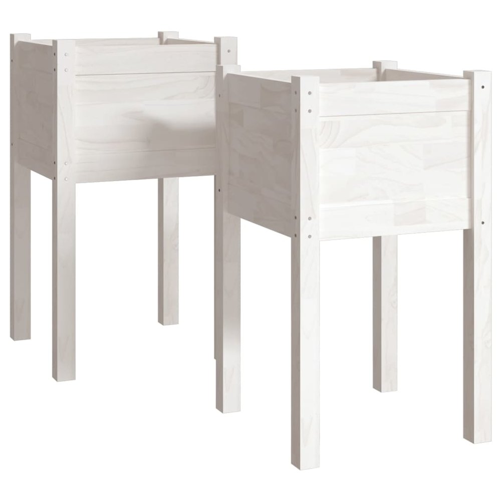 Garden Planter Set of 2 White Solid pinewood Medium. Picture 2