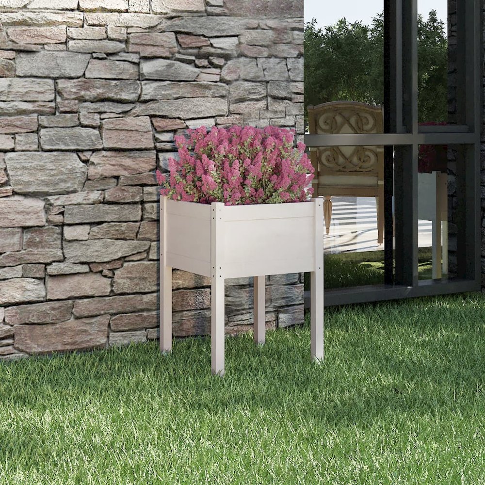 Planter White Solid pinewood Medium Durable Planter Square. Picture 1