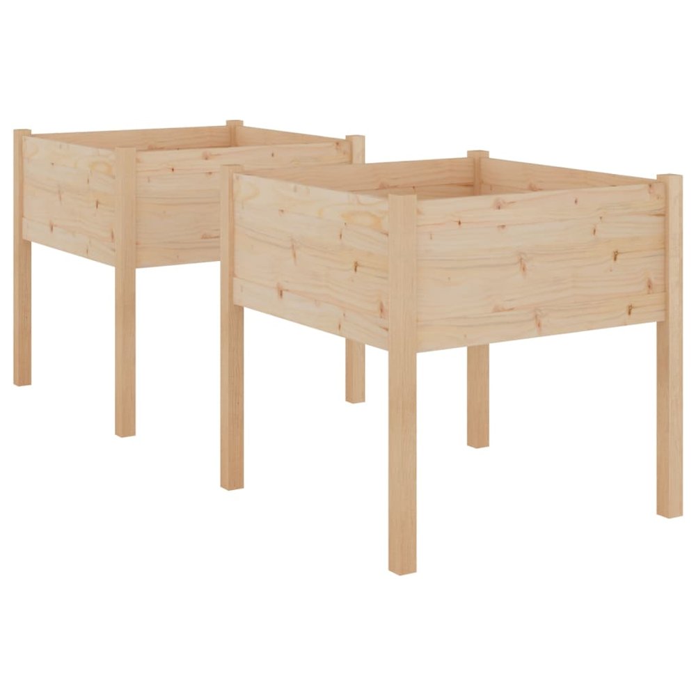 Garden Planter Set of 2 Natural wood Solid pinewood Medium. Picture 2