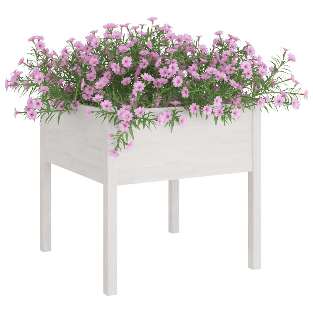 Garden Planter White Solid Pinewood 27.6 x 27.6 x 27.6 in Tough. Picture 3