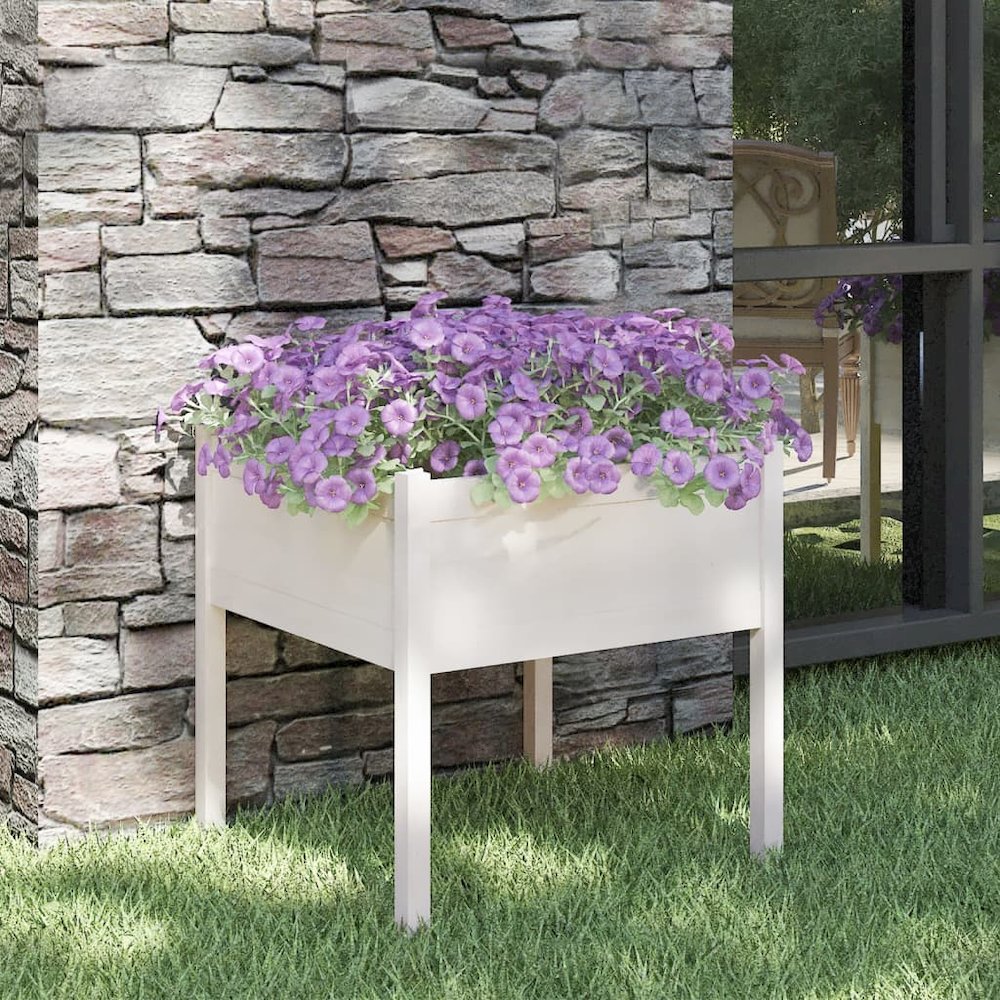 Garden Planter White Solid Pinewood 27.6 x 27.6 x 27.6 in Tough. Picture 1