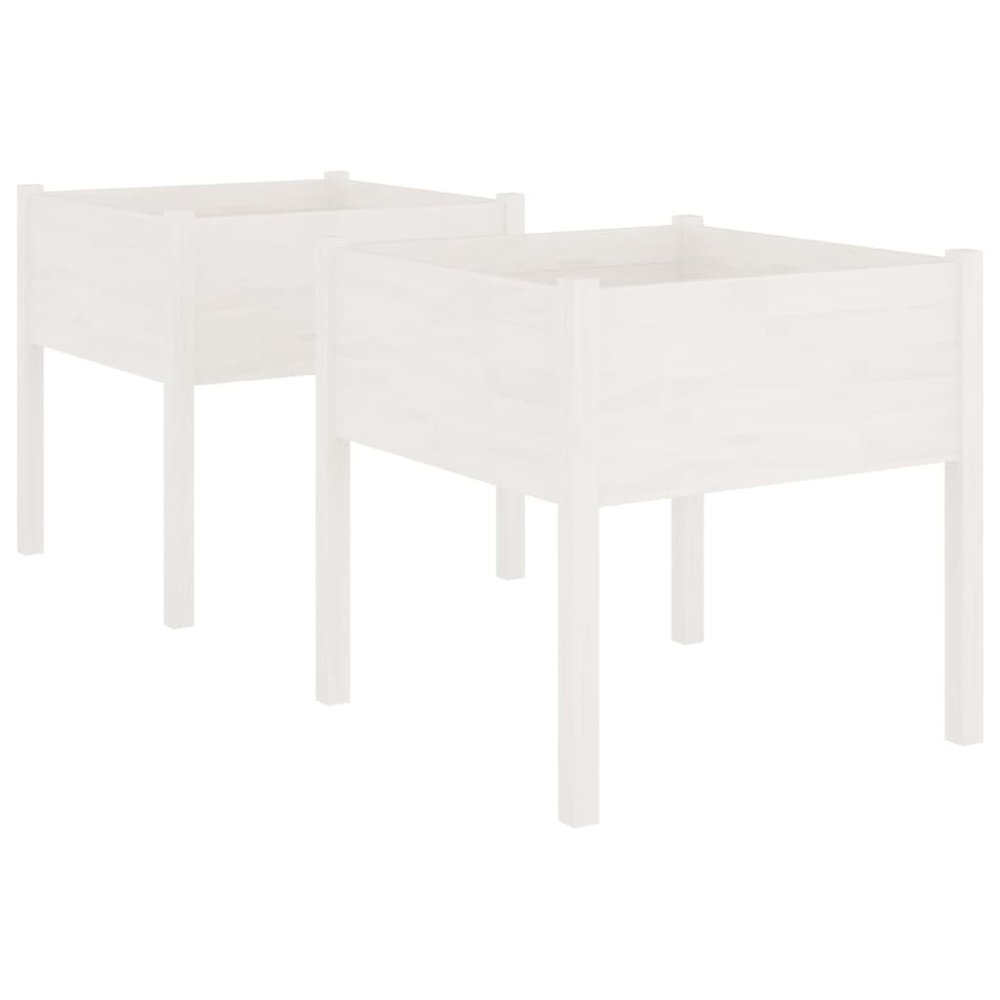 Garden Planter Set of 2 White Solid pinewood 27.6x27.6x27.6 in. Picture 2
