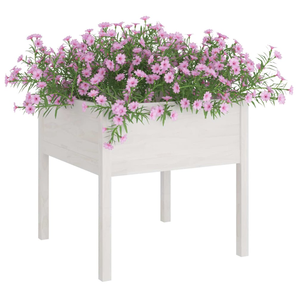 Garden Planter Set of 2 White Solid pinewood 27.6x27.6x27.6 in. Picture 3