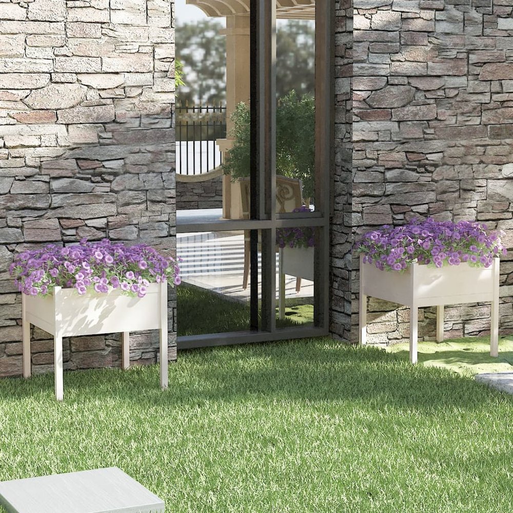 Garden Planter Set of 2 White Solid pinewood 27.6x27.6x27.6 in. Picture 1