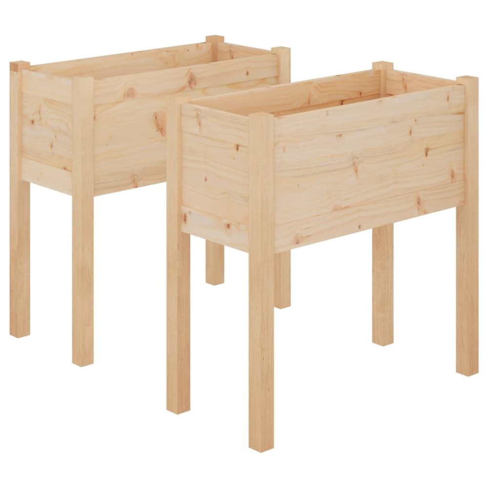 Garden Planter Set of 2 Natural Wood Solid Pinewood Standard. Picture 2