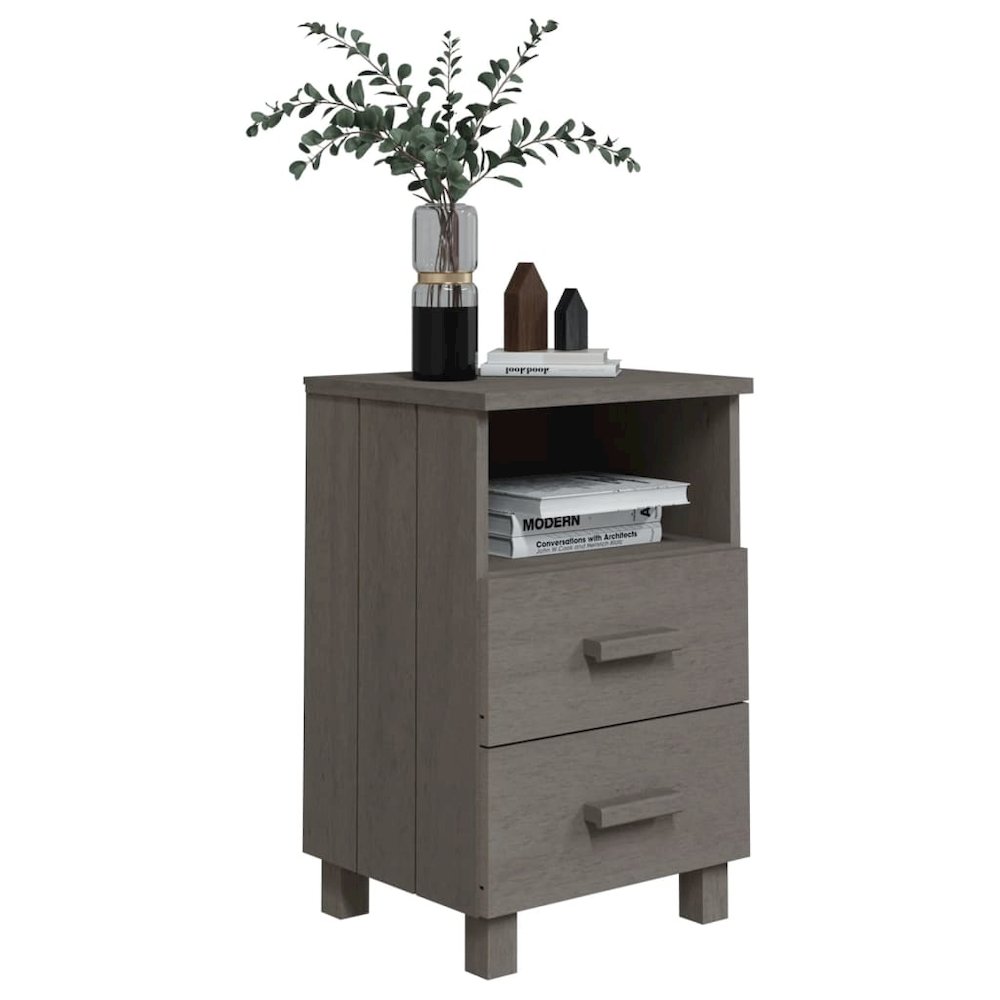 Bedside Cabinet Light Grey Solid Pinewood Medium Bedside Cabinet. Picture 6