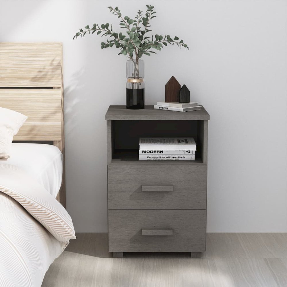 Bedside Cabinet Light Grey Solid Pinewood Medium Bedside Cabinet. Picture 1