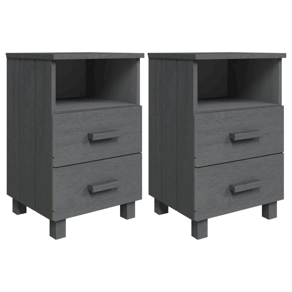 Bedside Cabinet Set of 2 Dark Grey Solid pine wood, MDF Medium. Picture 2