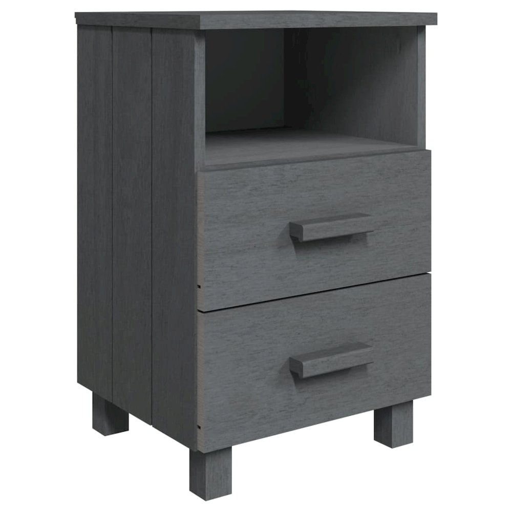 Bedside Cabinet Set of 2 Dark Grey Solid pine wood, MDF Medium. Picture 3