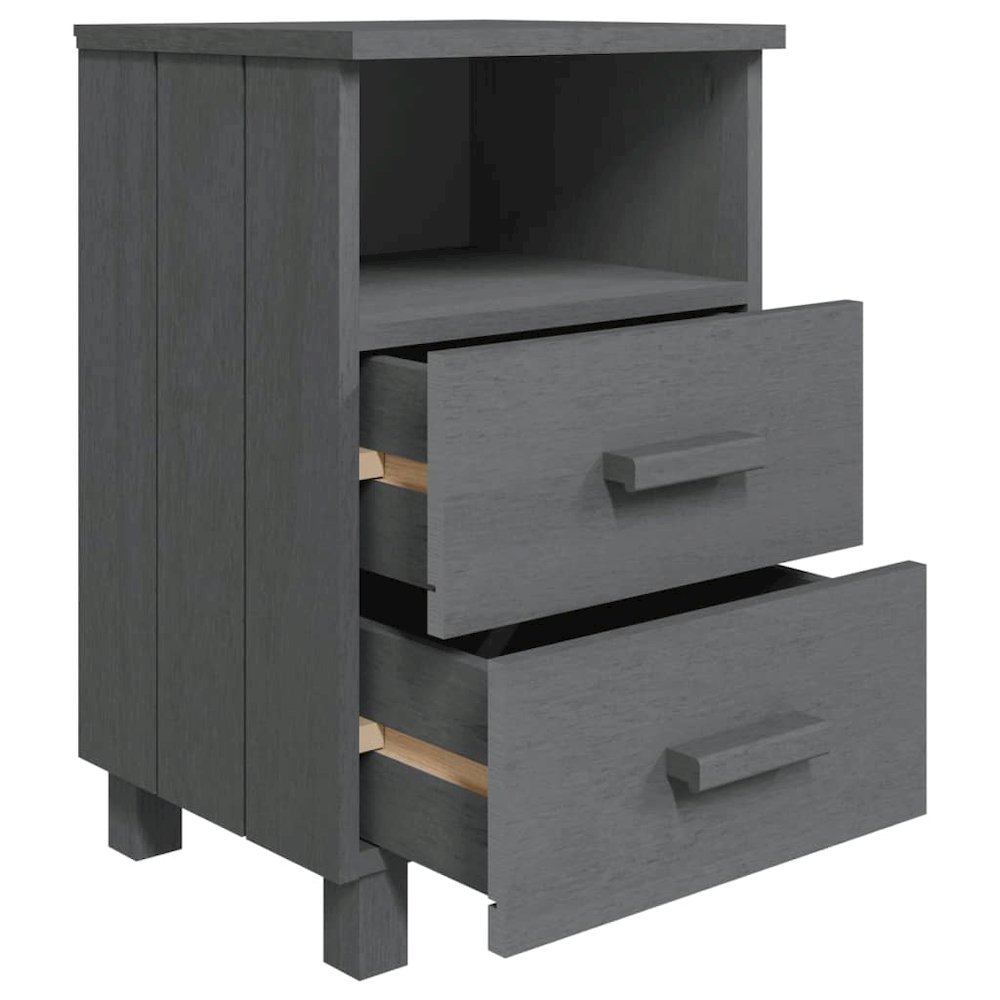 Bedside Cabinet Set of 2 Dark Grey Solid pine wood, MDF Medium. Picture 6