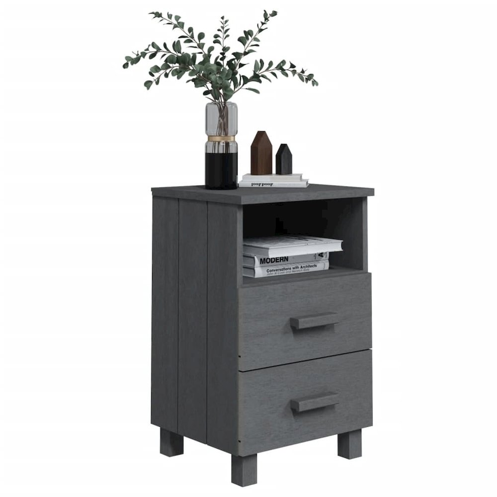 Bedside Cabinet Set of 2 Dark Grey Solid pine wood, MDF Medium. Picture 7
