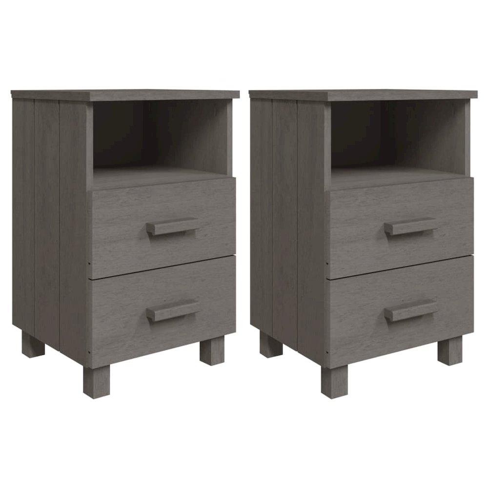 Bedside Cabinet Set of 2 Light grey Solid pine wood, MDF Standard. Picture 2