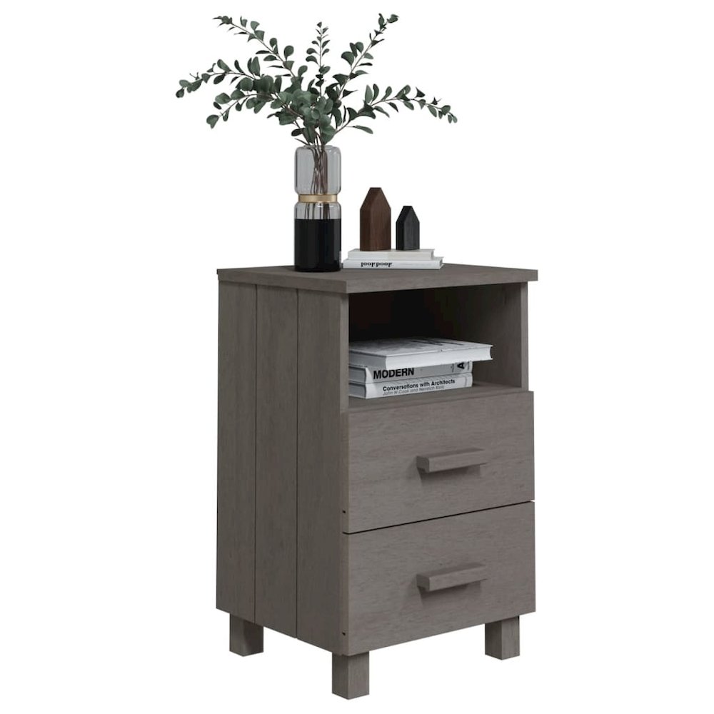 Bedside Cabinet Set of 2 Light grey Solid pine wood, MDF Standard. Picture 7