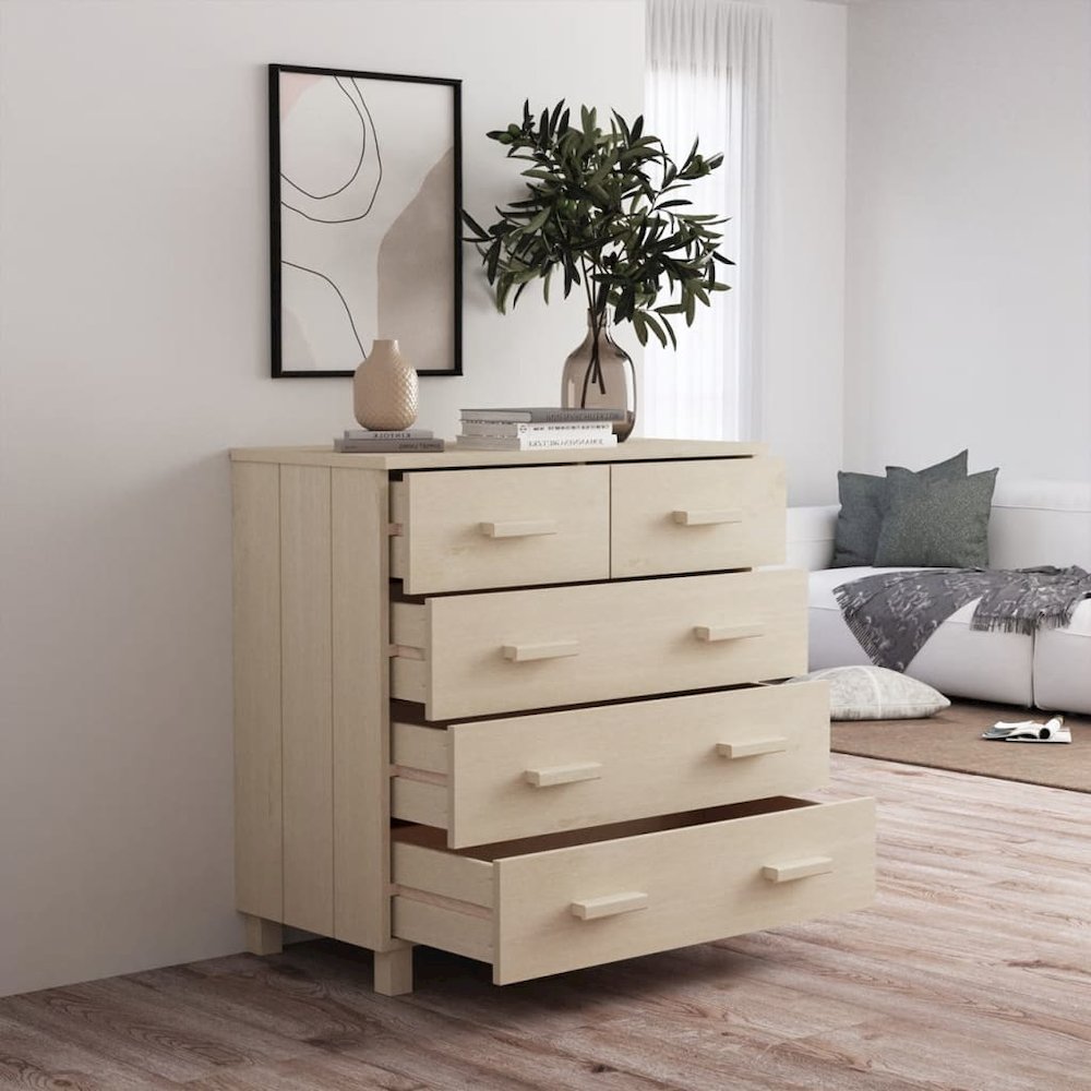 Sideboard Honey Brown Solid Pine Wood and MDF Medium Sideboard. Picture 7