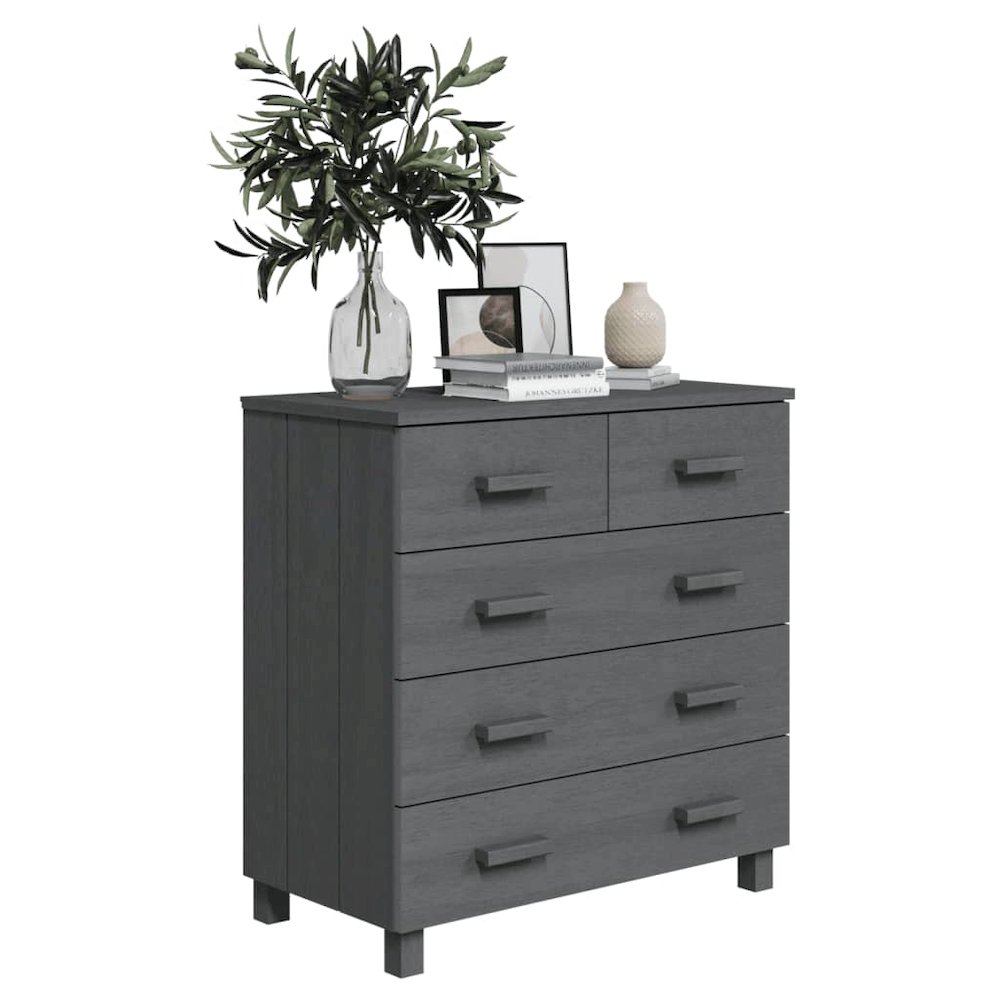Sideboard Dark Grey Solid Pine Wood Medium Sideboard. Picture 6