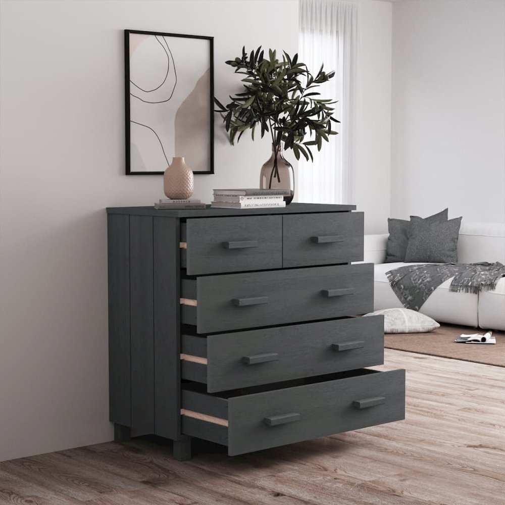 Sideboard Dark Grey Solid Pine Wood Medium Sideboard. Picture 7