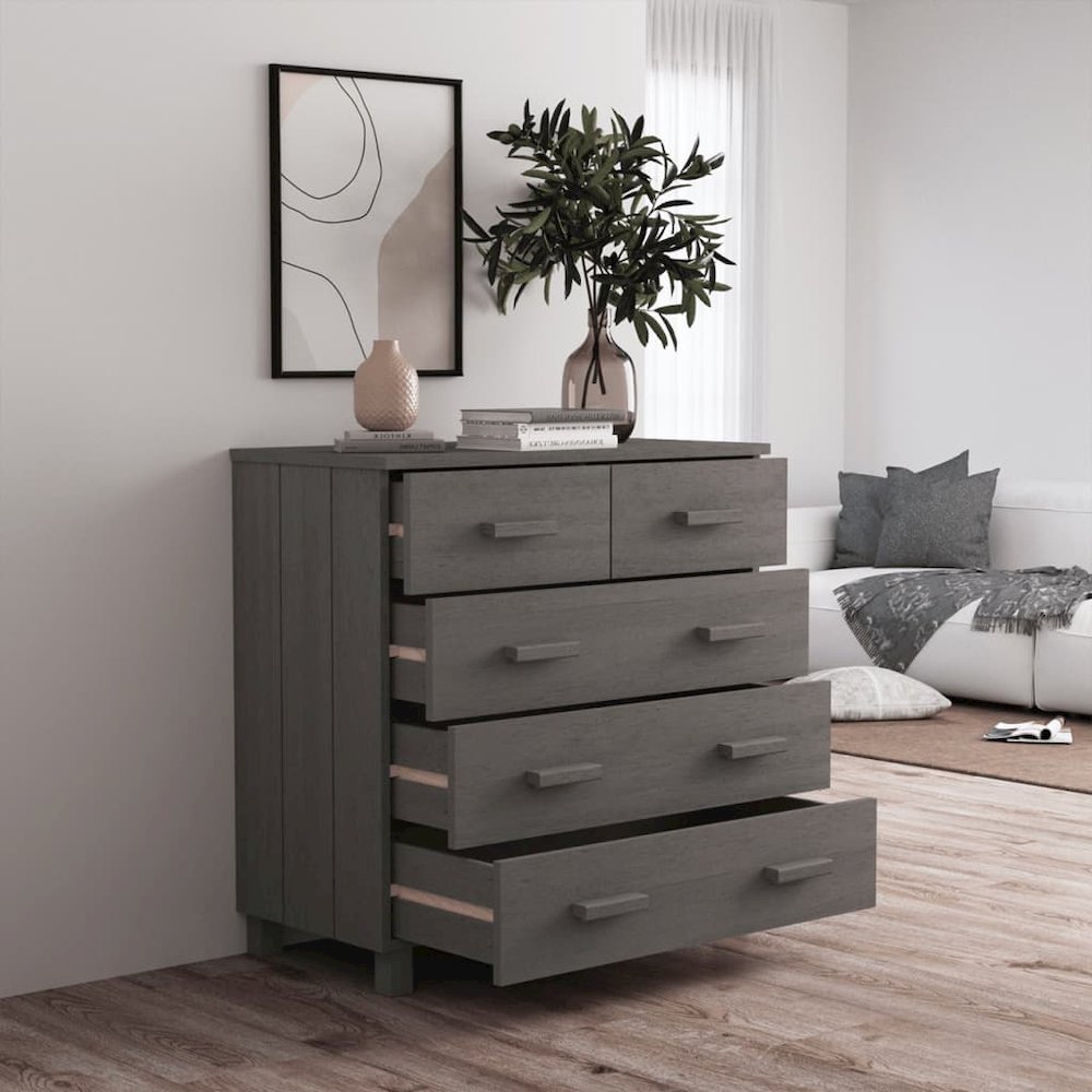 Sideboard Light gray Solid pine wood, MDF Medium Sideboard. Picture 7