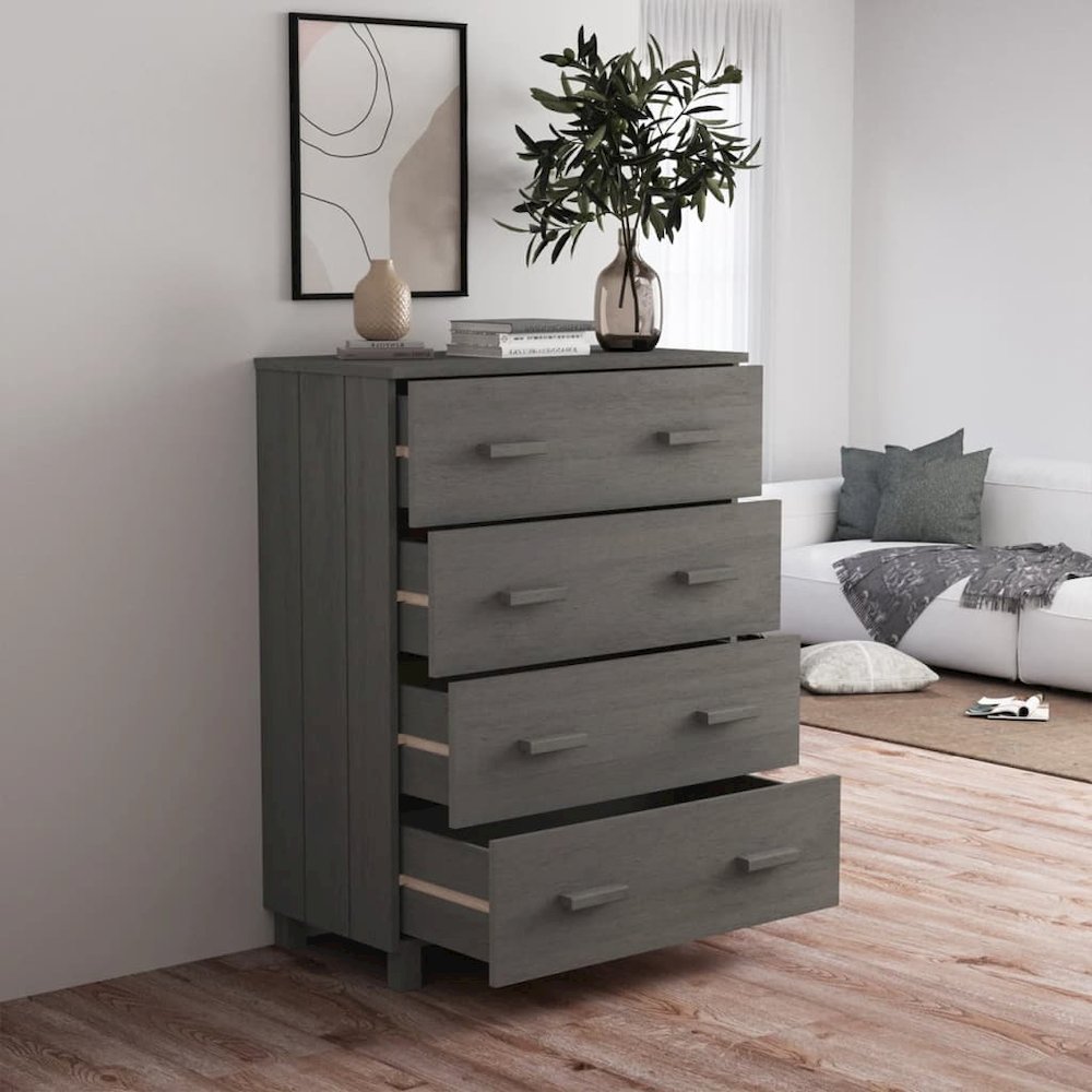 Sideboard Light Gray Solid Pine Wood, MDF Medium Sideboard. Picture 7