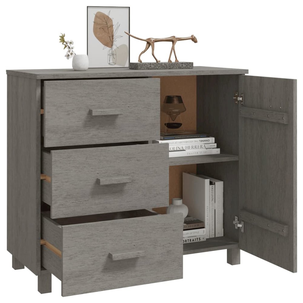 vidaXL Sideboard Light Gray 35.4"x15.7"x31.5" Solid Pinewood. Picture 6